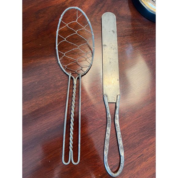 Antique Primitive Kitchen Utensils Swans Cake Flour Mesh Spoon Bottle Opener - Picture 3 of 6